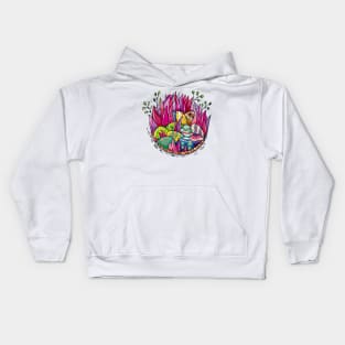 Happy Easter Day. Easter eggs in the basket Kids Hoodie